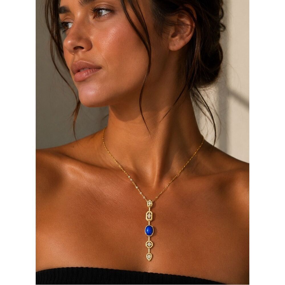 Gold Plated Necklace with Deep Blue Pendant R628